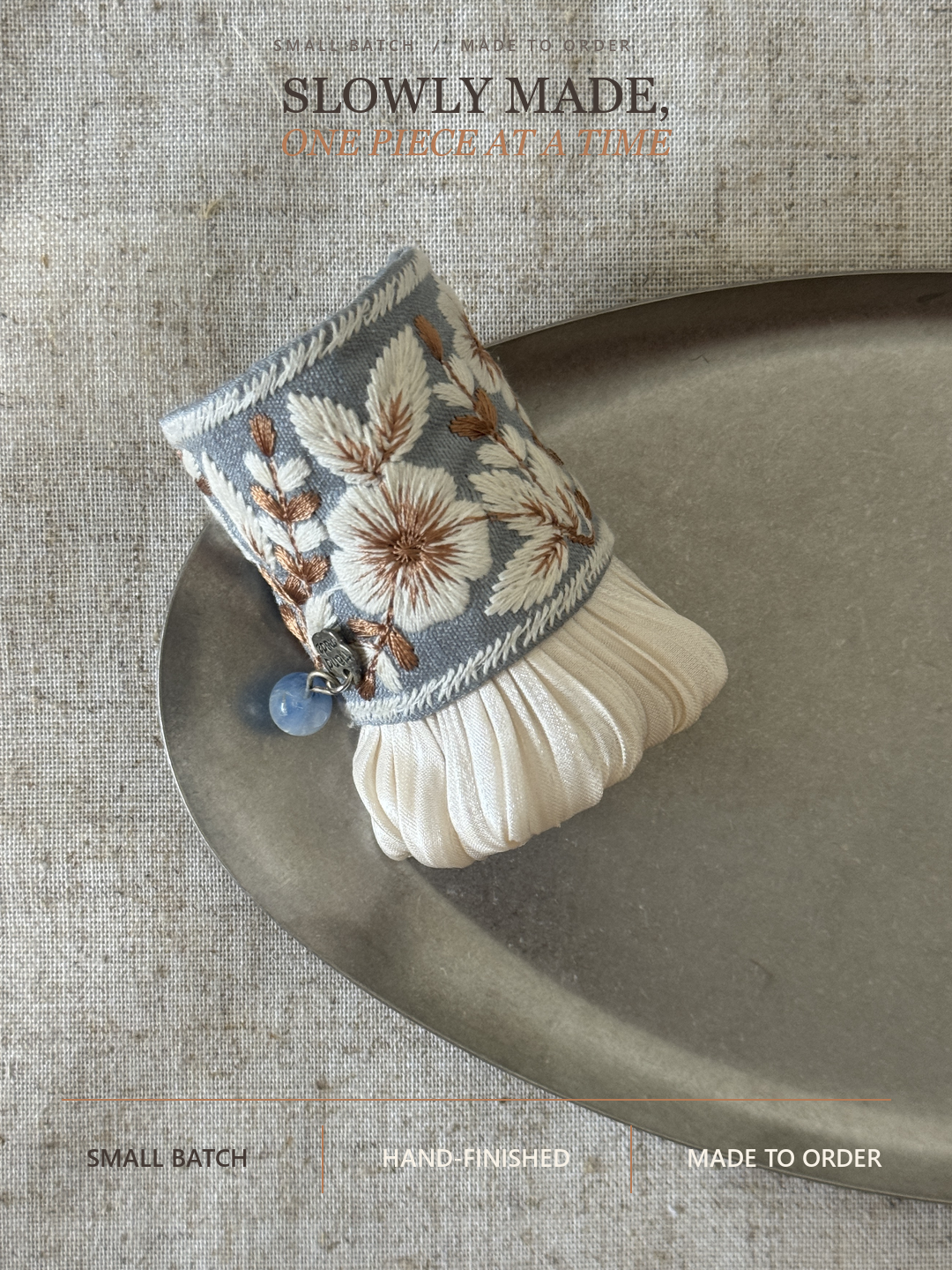 Bluebell Garden Pleat small-batch handmade closing panel