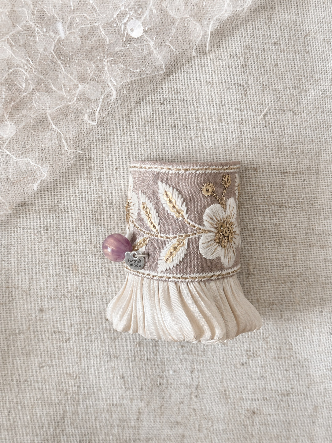 Rosewood Bloom Pleat handmade embroidered hair cuff